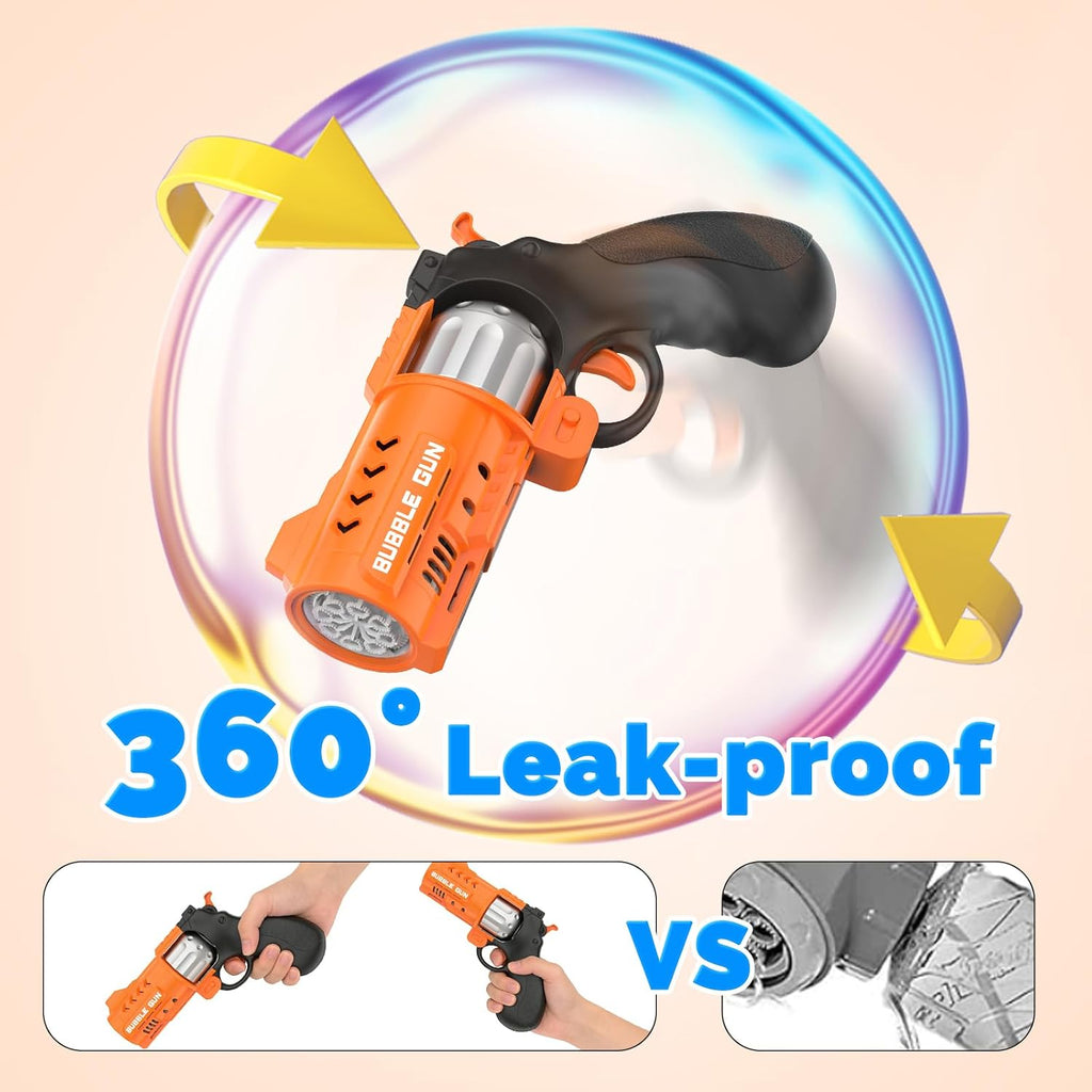 AstraScope 2-Pack LED Revolver Bubble Guns with 4 Bubble Solutions, 8000+ Bubbles/Min Toy for Kids