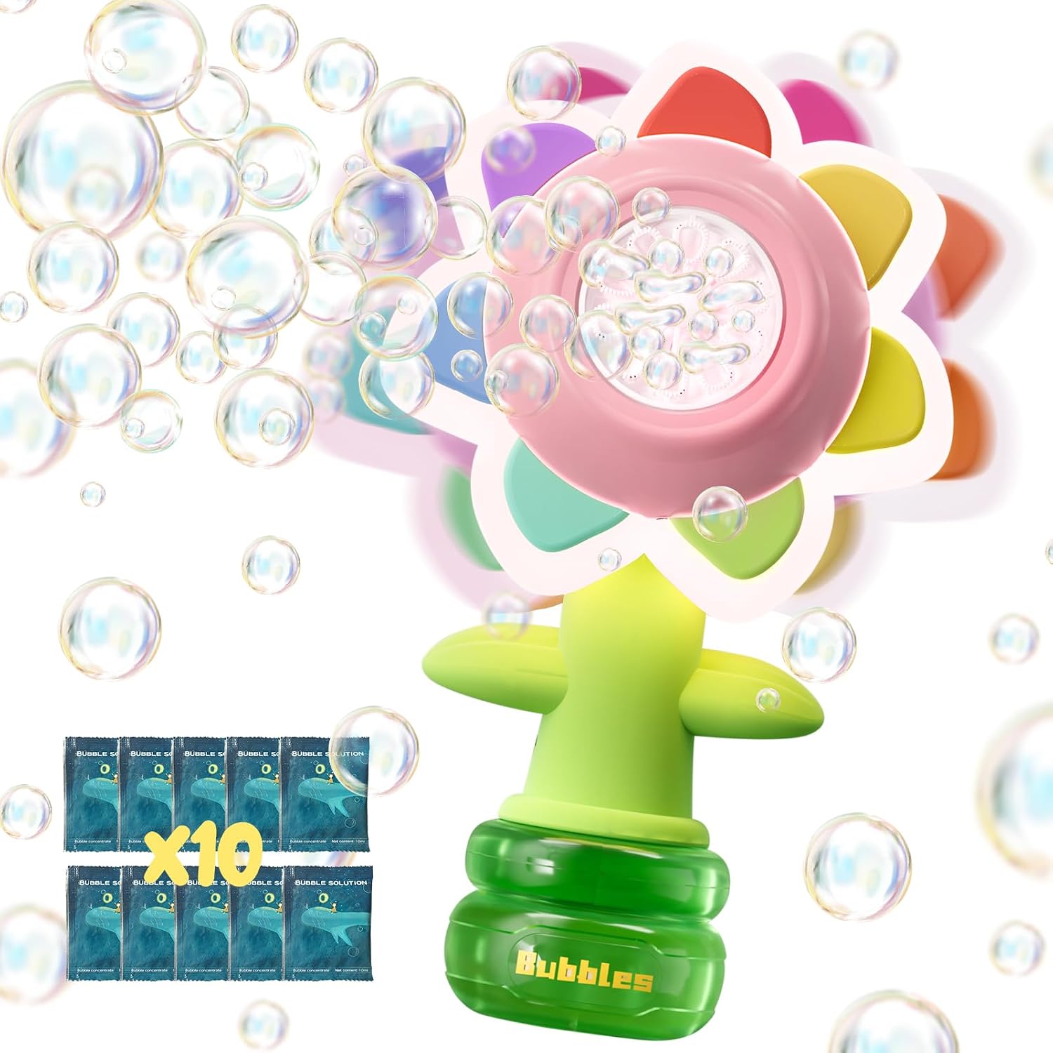 Sunflower Bubble Machine for Kids, 25,000+ Bubbles, 3 Modes, LED Bubble Maker Toy for Toddlers 3+