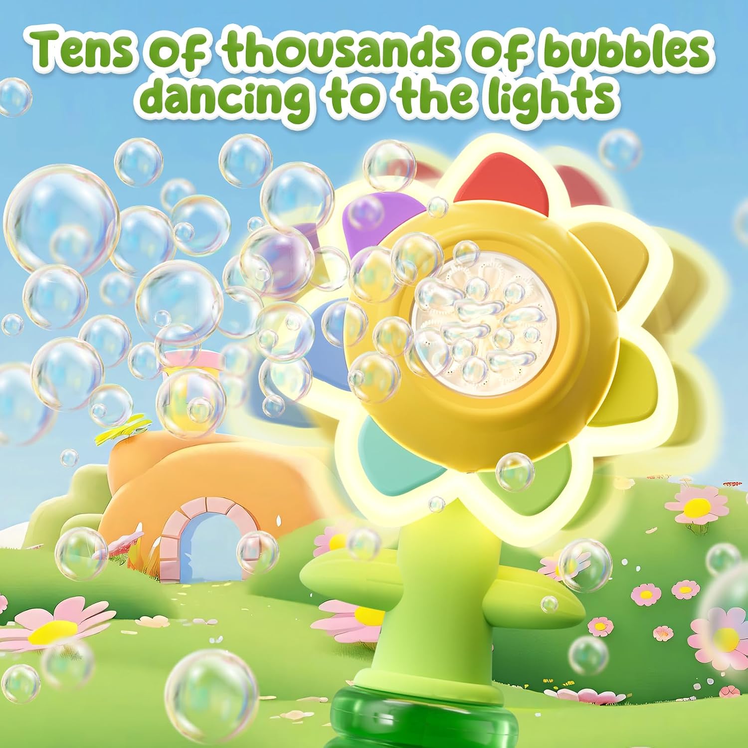 Sunflower Bubble Machine for Kids, 25,000+ Bubbles, 3 Modes, LED Bubble Maker Toy for Toddlers 3+