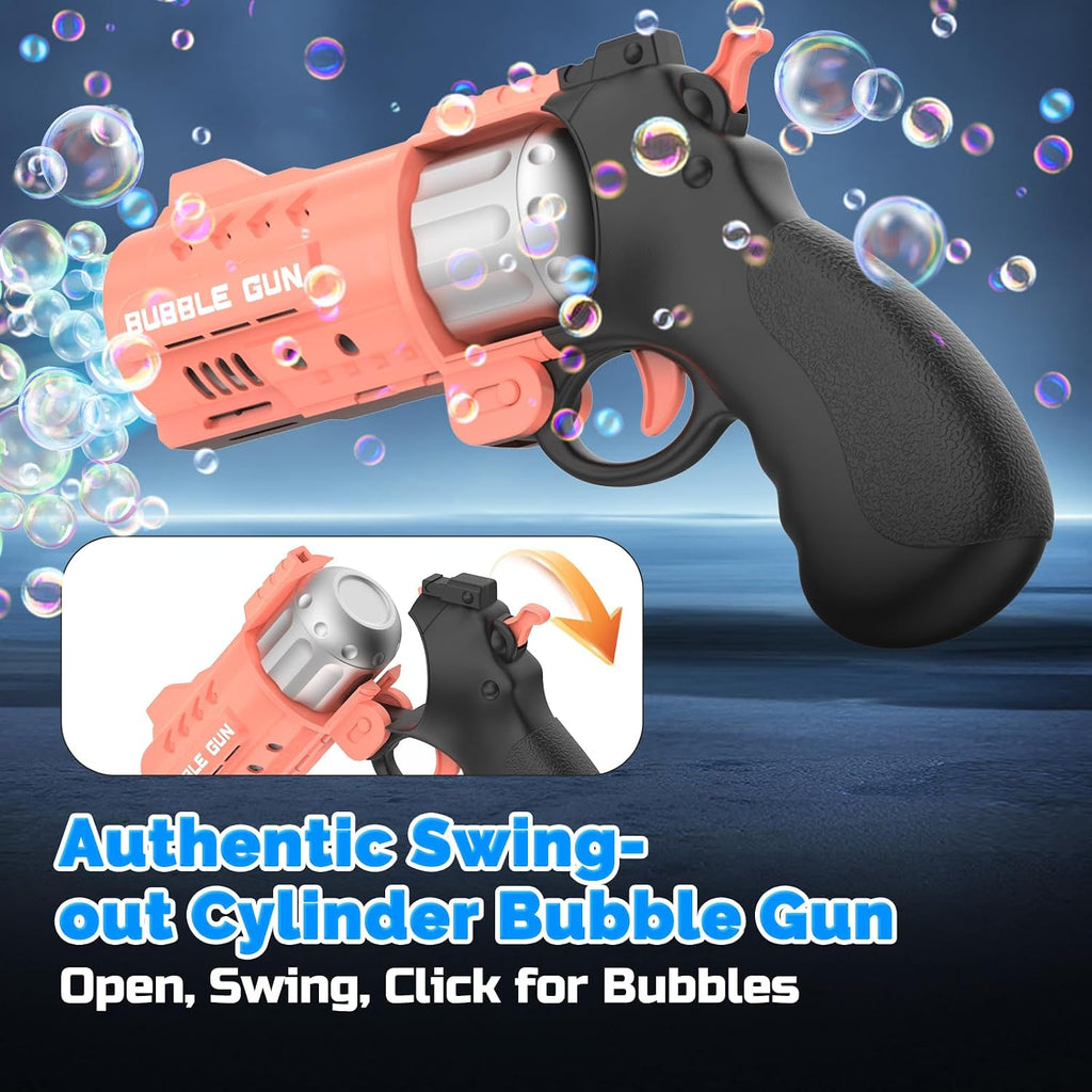 AstraScope 2-Pack LED Revolver Bubble Guns with 4 Bubble Solutions, 8000+ Bubbles/Min Toy for Kids