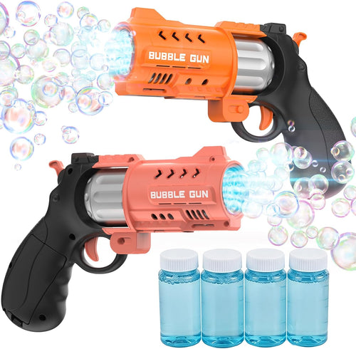 AstraScope 2-Pack LED Revolver Bubble Guns with 4 Bubble Solutions, 8000+ Bubbles/Min Toy for Kids