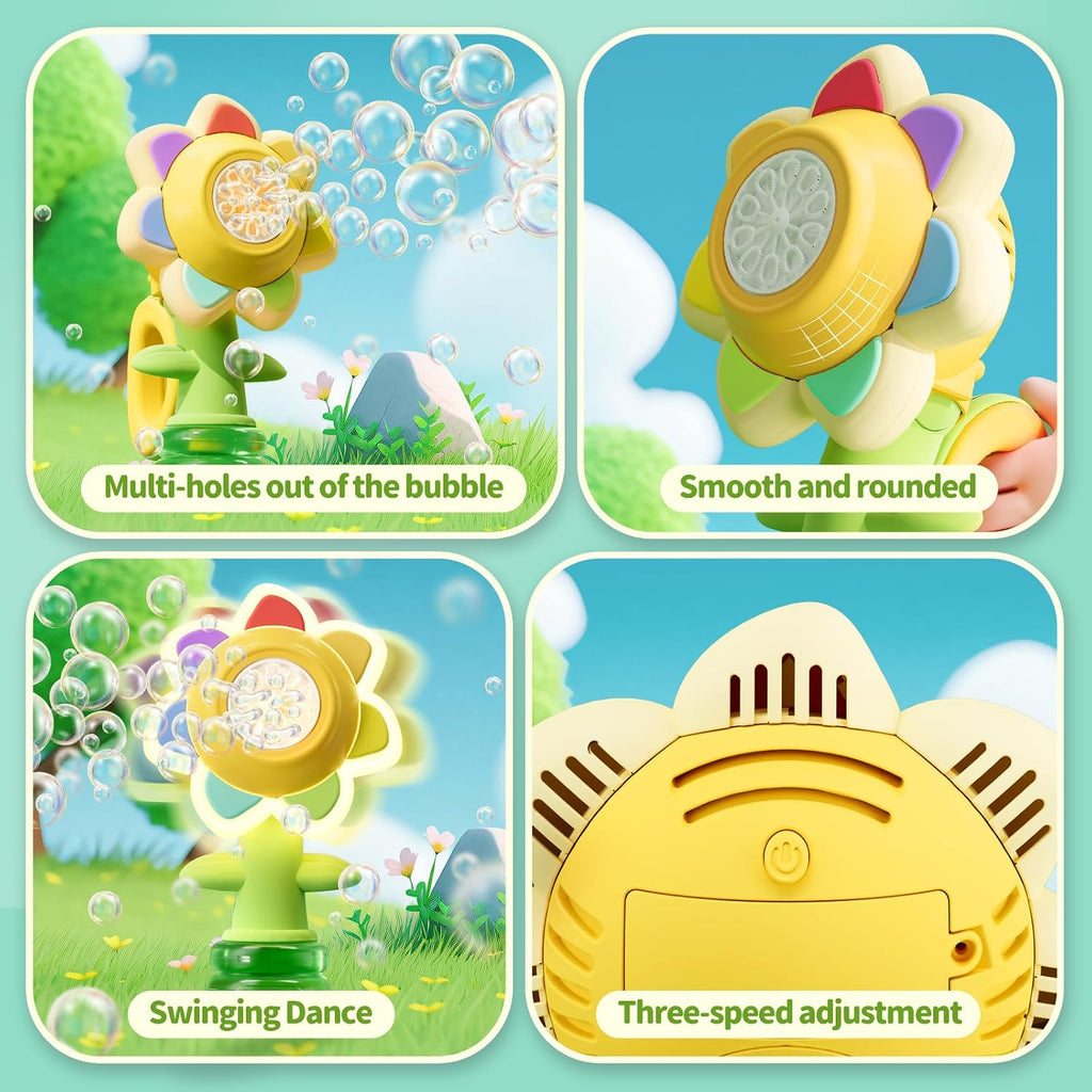 Sunflower Bubble Machine for Kids, 25,000+ Bubbles, 3 Modes, LED Bubble Maker Toy for Toddlers 3+