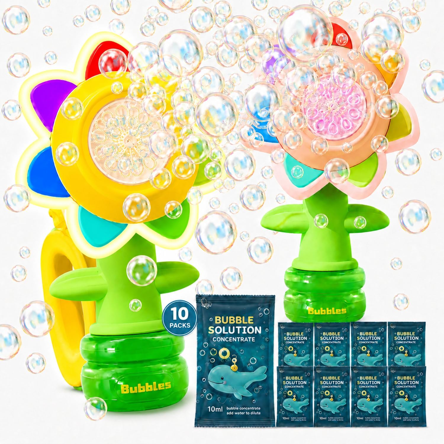 Sunflower Bubble Machine for Kids, 25,000+ Bubbles, 3 Modes, LED Bubble Maker Toy for Toddlers 3+